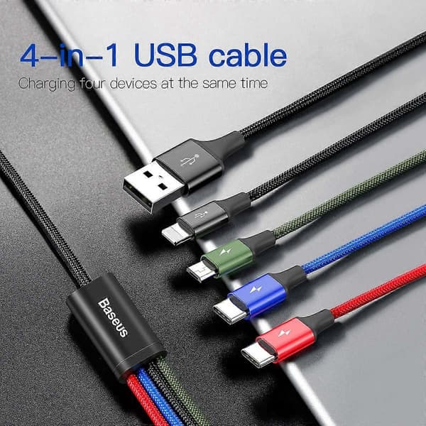 BASEUS Rapid Series 4-i-1 USB-kabel iP 2 x Typ C Micro USB Data Sync-kabel Laddningssladd för iPhone