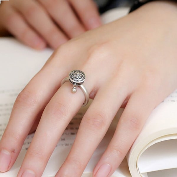 Buddhist Ring Tibetansk Bönhjul Mantra 7Chakra Lycka till Ring Silver Resizable