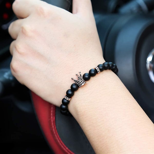 Svarta matta pärlor armband 8 mm onyx sten armband set copper