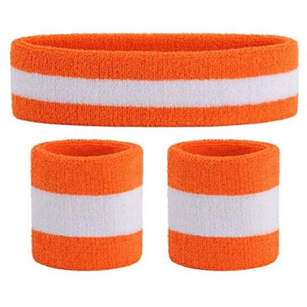 Bomull Pannband handledsskydd 3-delat set för träningslöpning Orange white orange