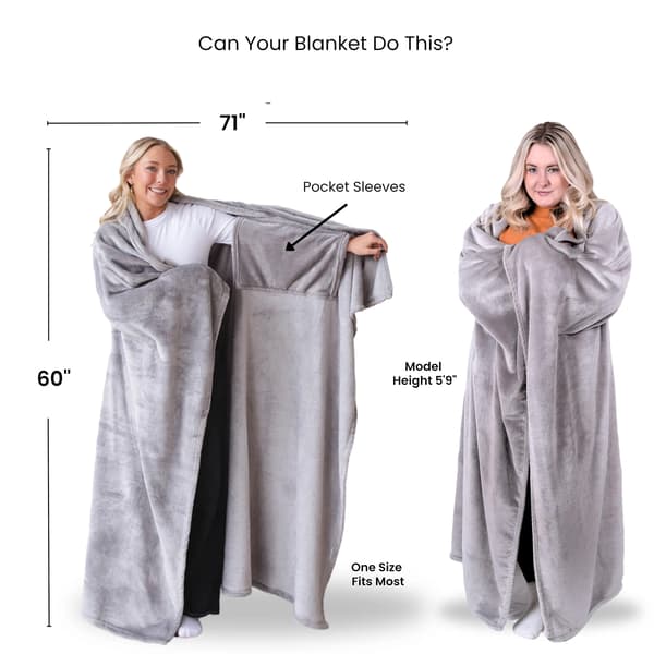 Helårsbrugbart tæppe til voksne, hyggelig hætte-lounge-wrap til kvinder og mænd, perfekt julegave, grå Grey