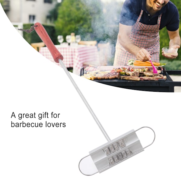 Grillmerke i rustfritt stål med trehåndtak for grilling av personlige design