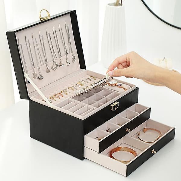 Multifunktionell smyckesförvaringslåda, 3-lagers smyckesorganisatör