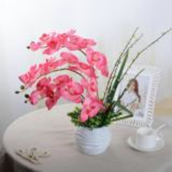 Kunstig Pink Phalaenopsis Orkidegren med 8 Små Blomster - Realistiske Plastikblomster