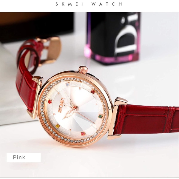 Watch Läder Elegant Quartz Vattentät Armbandsur Red