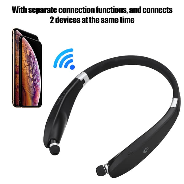 Vikbara Trådlösa Bluetooth Hörlurar med Nackband Svart