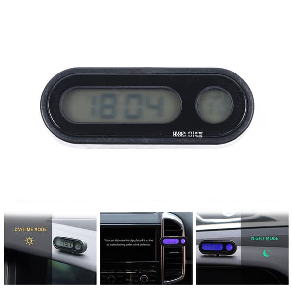 2 i 1 Bil Digitalt Termometer Ur med LCD Baggrundsbelysning Dashboard Temperatur Display Biltilbehør