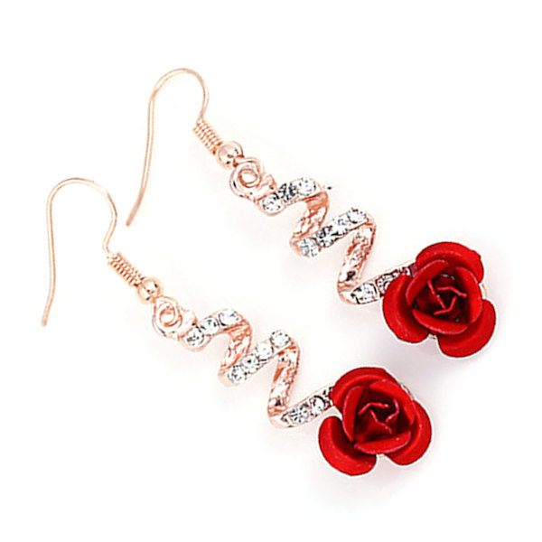 Exquisite Rose Rhinestone Øreringe til Kvinder - Elegante Legering Dråbe Øreringe, Perfekt til Bryllupsfester