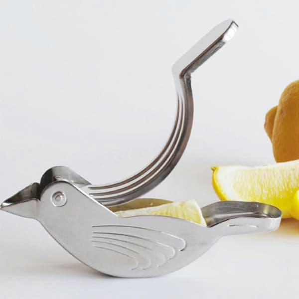 Fugleformet sitronpresse i rustfritt stål, manuell juicer