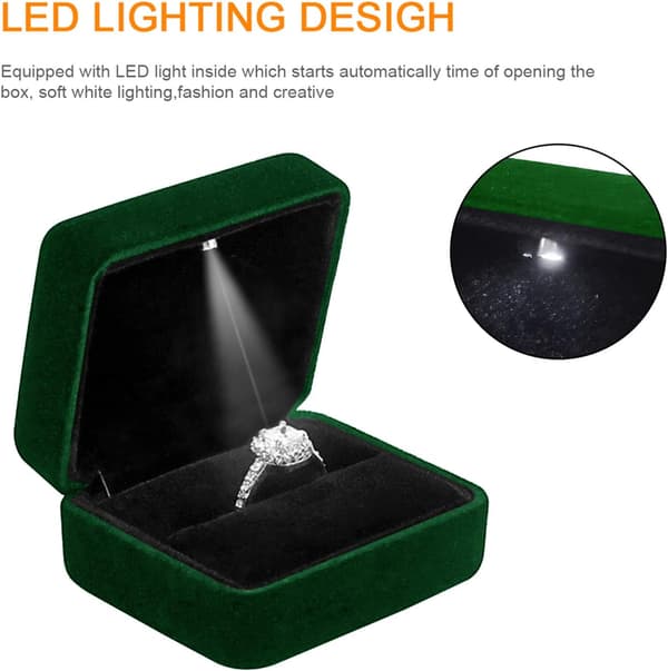 (Grön) 1 st Ringask med LED-ljus Sammet Smyckeskrin Ring Smyckeskrin