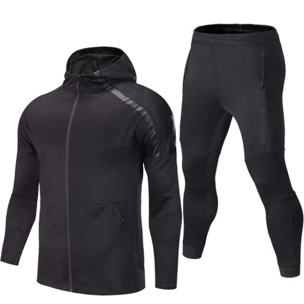 Sportstøysett for menn Fotballdrakt Fotballtreningsklær Løpehettegensere for menn Langermet treningsdrakt Sportsdrakt black set XL