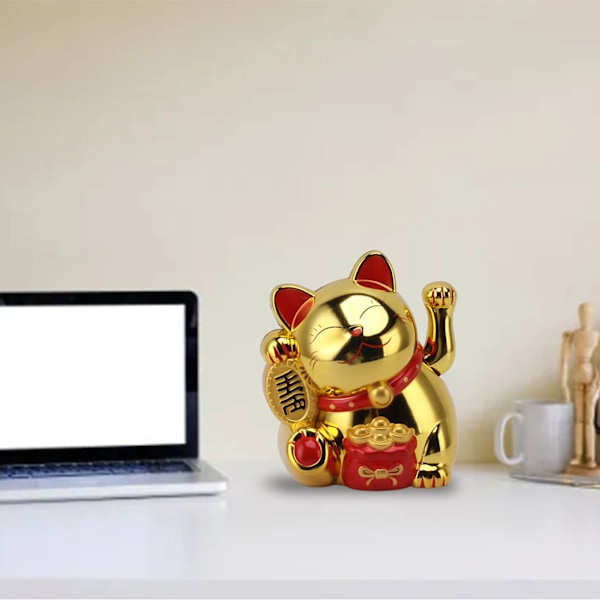 5.5\" Elektrisk Vinkende Arm Lykkekatt Ornament - Søt Gull Plastfigur for Kasse MLY11020-4