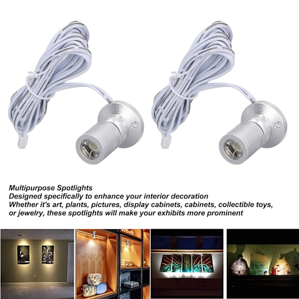 Himmennettävä Mini LED-kohdevalaisin korujen esittelyyn - 5V, 1 tai 2 valoa, hopeanvalkoinen valo