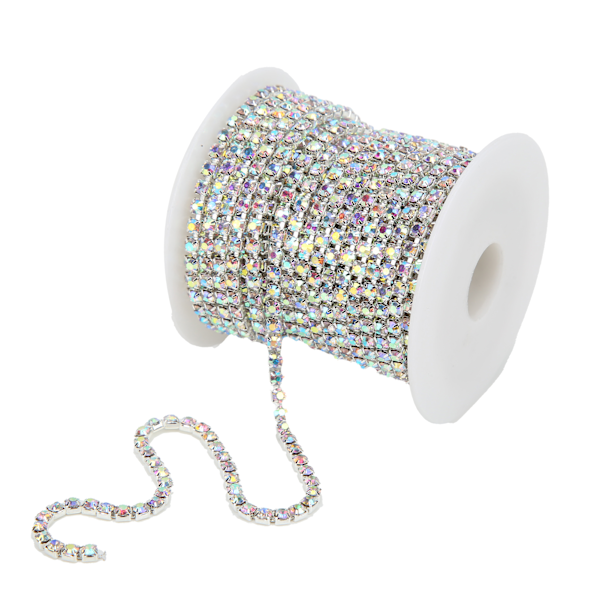 Färgglad strasskant: 10 meter, 3 mm, silver bak AB-färg för DIY-hantverk, kläddekoration, presenter