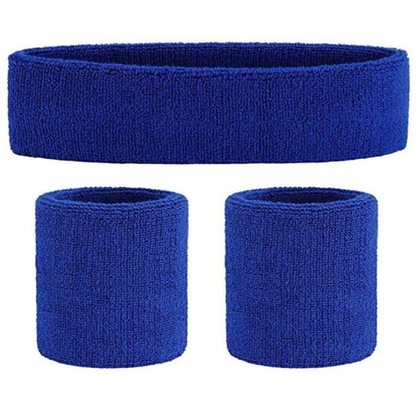 Bomull Pannband handledsskydd 3-delat set för träningslöpning blue