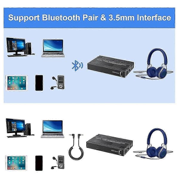 HiFi Bluetooth hörlursförstärkare bärbar HiFi hörlursförstärkare med basvolymkontroll för MP3/MP4/[dt] Musta