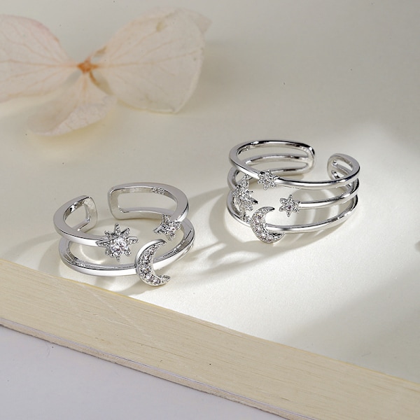 Delikat Crystal Star och Moon Open Ring B