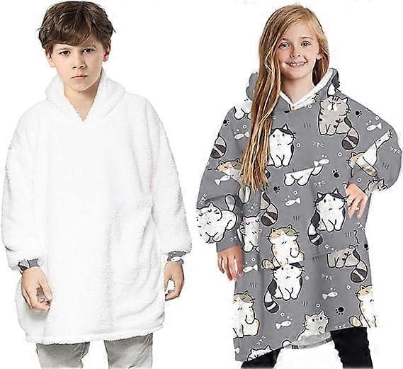 Overdimensjonert hettegenserteppe, mykt fleece-hettegenserteppe for kvinner, menn, barn, bærbart hettegenserteppe med stor lomme child