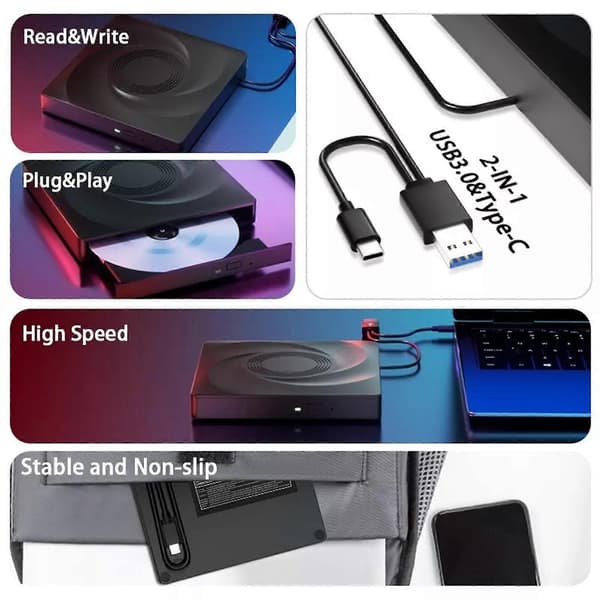 [DT] Ekstern Blu-ray-stasjon, CD/DVD-stasjon for bærbar PC, Blu-ray-spiller/brenner USB 34O