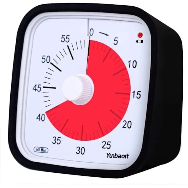 [DT]60-minutters visuel timer, sort, nedtællingstimer til klasseværelsesbørn, justerbar lydstyrke, 10x10 cm, sort.