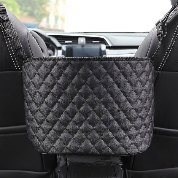 Car Net Pocket Storage Organizer og håndtaskeholder mellem sæder Læder håndtaskeholder