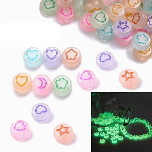600 stk. assorterede farverige akrylperler i lysende stjerne- og måneformer til DIY-armbånd, halskæder og øreringe