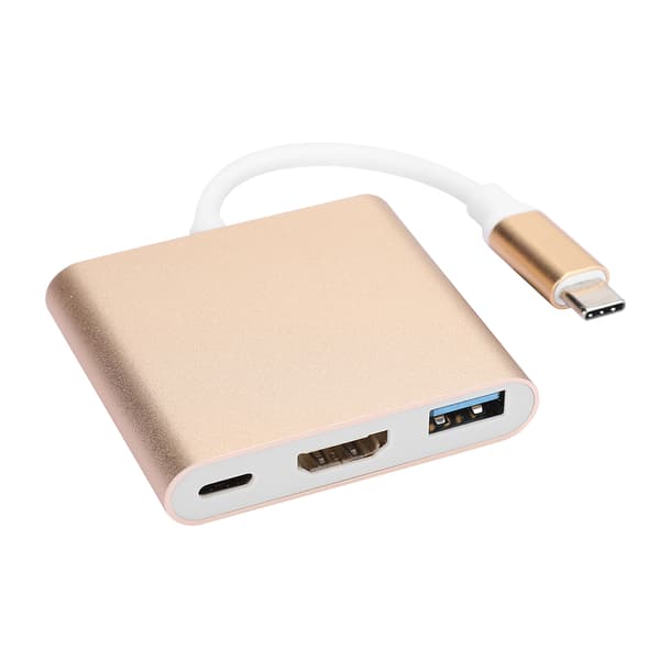 3 i 1 USB C til HDMI Adapter Konverter Guld Metal Etui