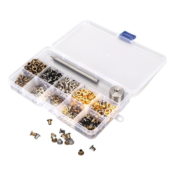 Metallisk öljett-kit för reparation med 280 set 4 mm öljett-öljetter i 4 färger och 3-delad installationsverktygssats