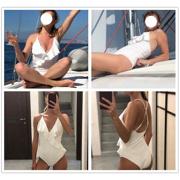 Kvinder One Piece Badedragt Flæse Wrap Textured Beach Badetøj Badedragter White L