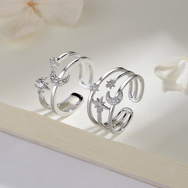 Delikat Crystal Star och Moon Open Ring A