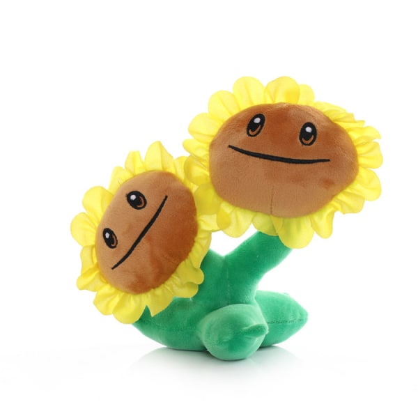 Plants vs Zombies Sunflower Pea Plyschleksaksdocka double-headed sunflower About 15-20 cm