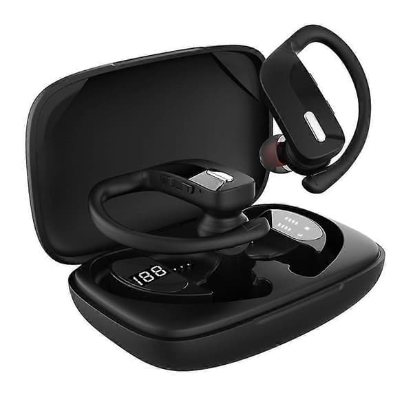 Sport Bluetooth-headset med strömdisplay stereo vattentät öronmonterad äkta trådlös