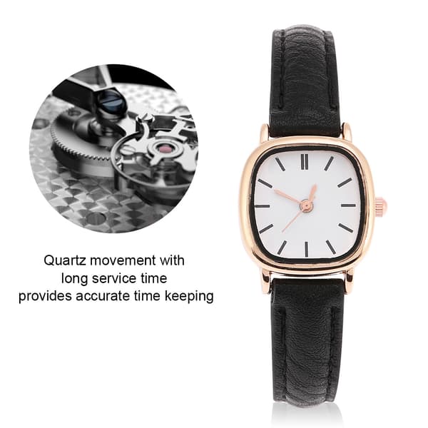Analog Quartz Dameur Sort PU Rem Hvid Urskive