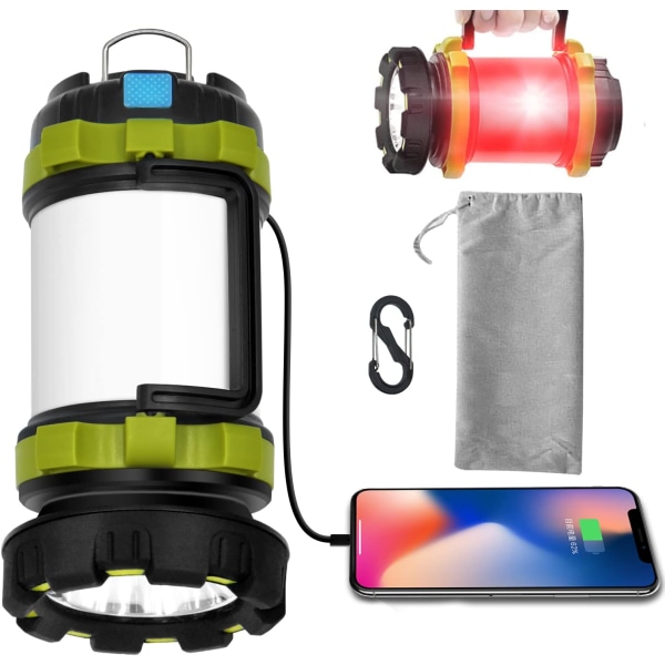 LED campinglykta Uppladdningsbar, T2000 hög lumen 1 Pack