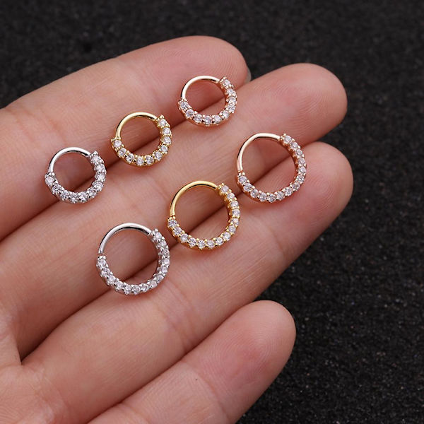 1st Kvinnor Cubic Zirconia Inlagd Hoop Nose Ring Huggie Örhänge gold 8mm