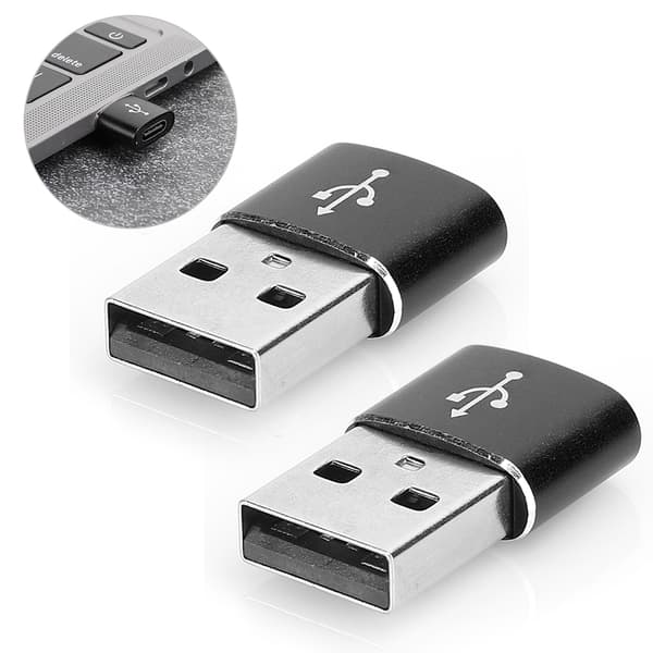 2 st Aluminiumlegering Typ C till USB Adapter Laddningssynkronisering Dataöverföring Svart
