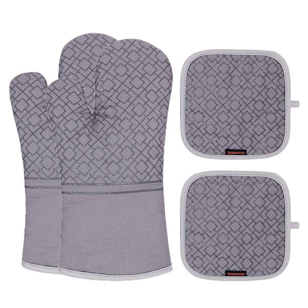 Ugnsvantar och grytlappar set, grytlappar och ugnsvantar Gray