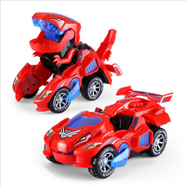 Leksaksbil automatisk transformerande dinosaurie med ljus och mu Red