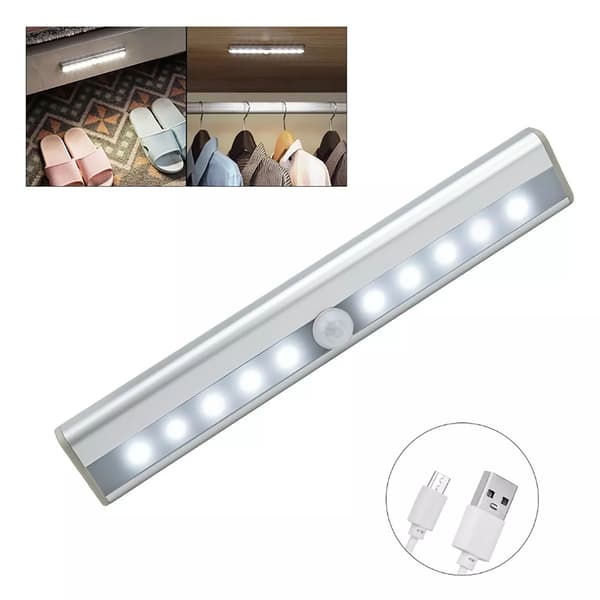 LED Garderobsbelysning 10 LEDs USB Uppladdningsbar Rörelsesensor Vägglampa för Hem Kök Sovrum Vit