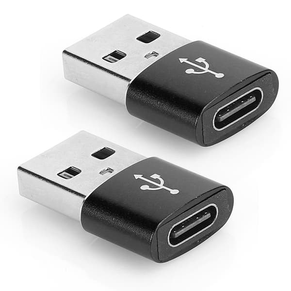 2 st Aluminiumlegering Typ C till USB Adapter Laddningssynkronisering Dataöverföring Svart