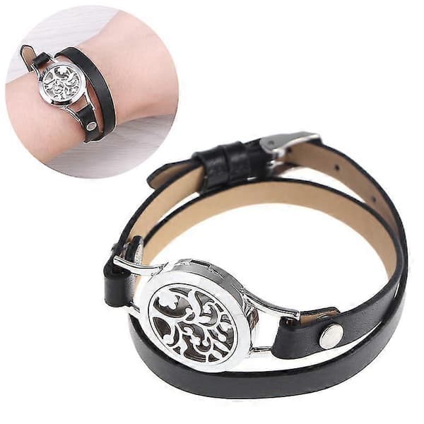 Rustfrit stål udhulet æterisk olie diffuser parfume livets træ armbånd læderarmbånd aromaterapi armbånd