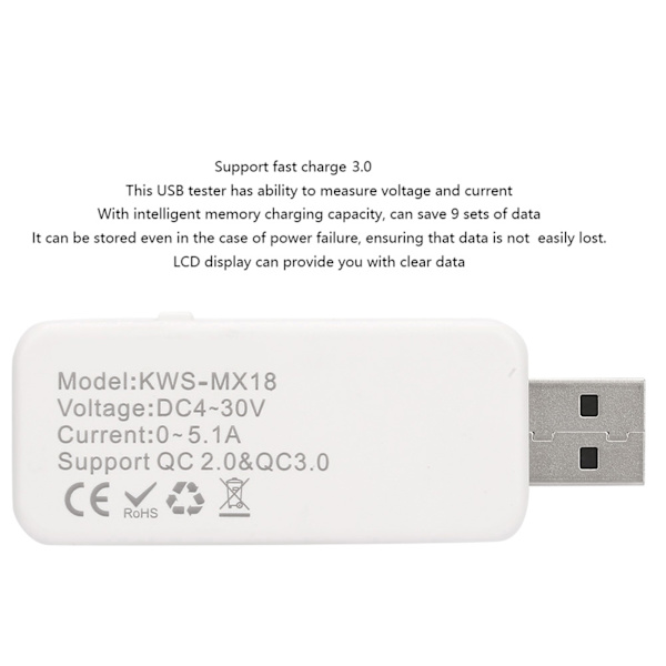 LCD USB-testare Digital Voltmeter Ammeter Spänningsmätare DC 4-30V Vit