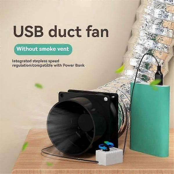 USB-drevet ventilator med justerbar hastighed til udsugning af røg og damp med kanalforbindelse Black