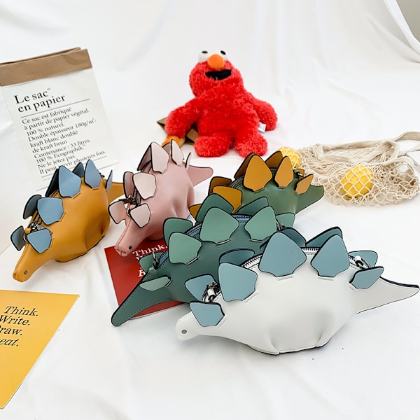 Dinosaur axelväskor,pu Stegosaurus Crossbody-väska för flicka White