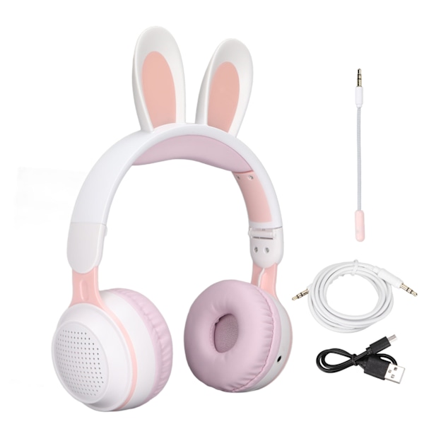 Vikbart Trådløst Børneheadset med LED Lys Hvid Pink