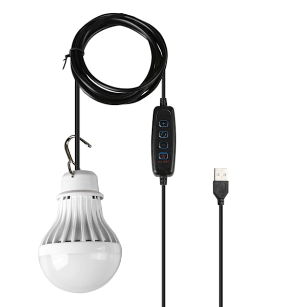 USB LED-lampe med justerbar lysstyrke for camping, fotturer og nødbruk