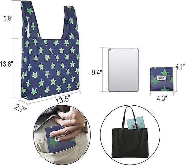 6-pak genanvendelige indkøbsposer med pose, foldbare, vaskbare