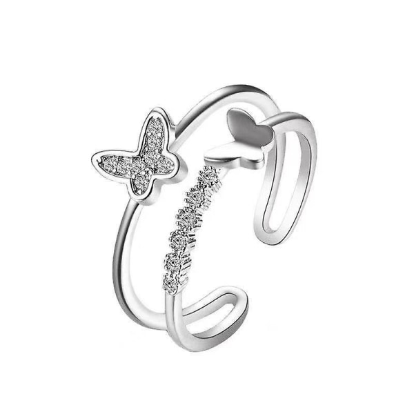 Snygg fjärilsring Dubbel fjärilsring Justerbar Crystal Butterfly Knuckle Ring