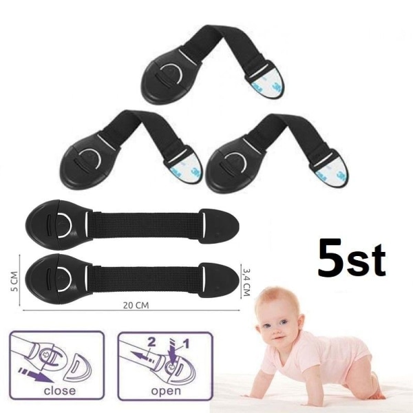 5-pack lås / barnlås för skåpdörrar Säkerhetslås Barnsäkerhet black