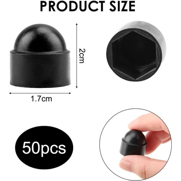 M10 mutterhetter for 17 mm nøkkel, svart, 50 stk. Hullplugg, sekskantmutterhetter, skruehetter, dekorative mutterhetter.